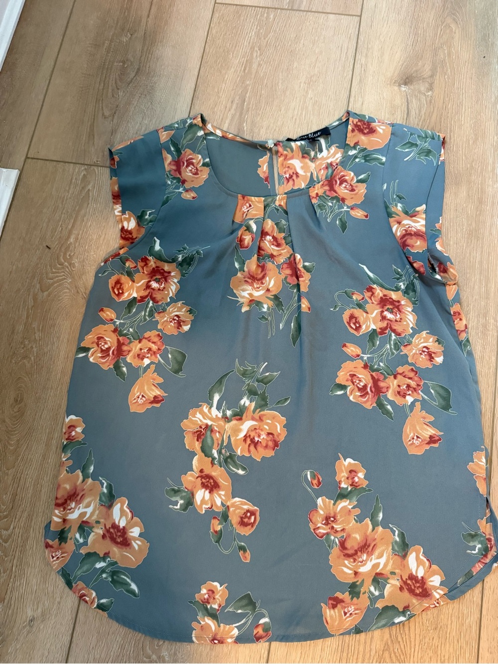 Alice Blue Teal Camisole with Orange Floral Print
